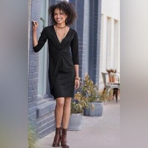 Sundance Women’s Faux Wrap V Neck Elegant Midi Black Stretch Event Dress Medium